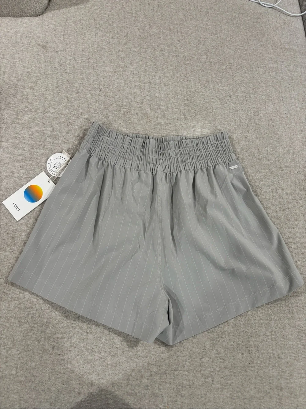 Vuori Light Gray Pinstripe High-Waist Shorts